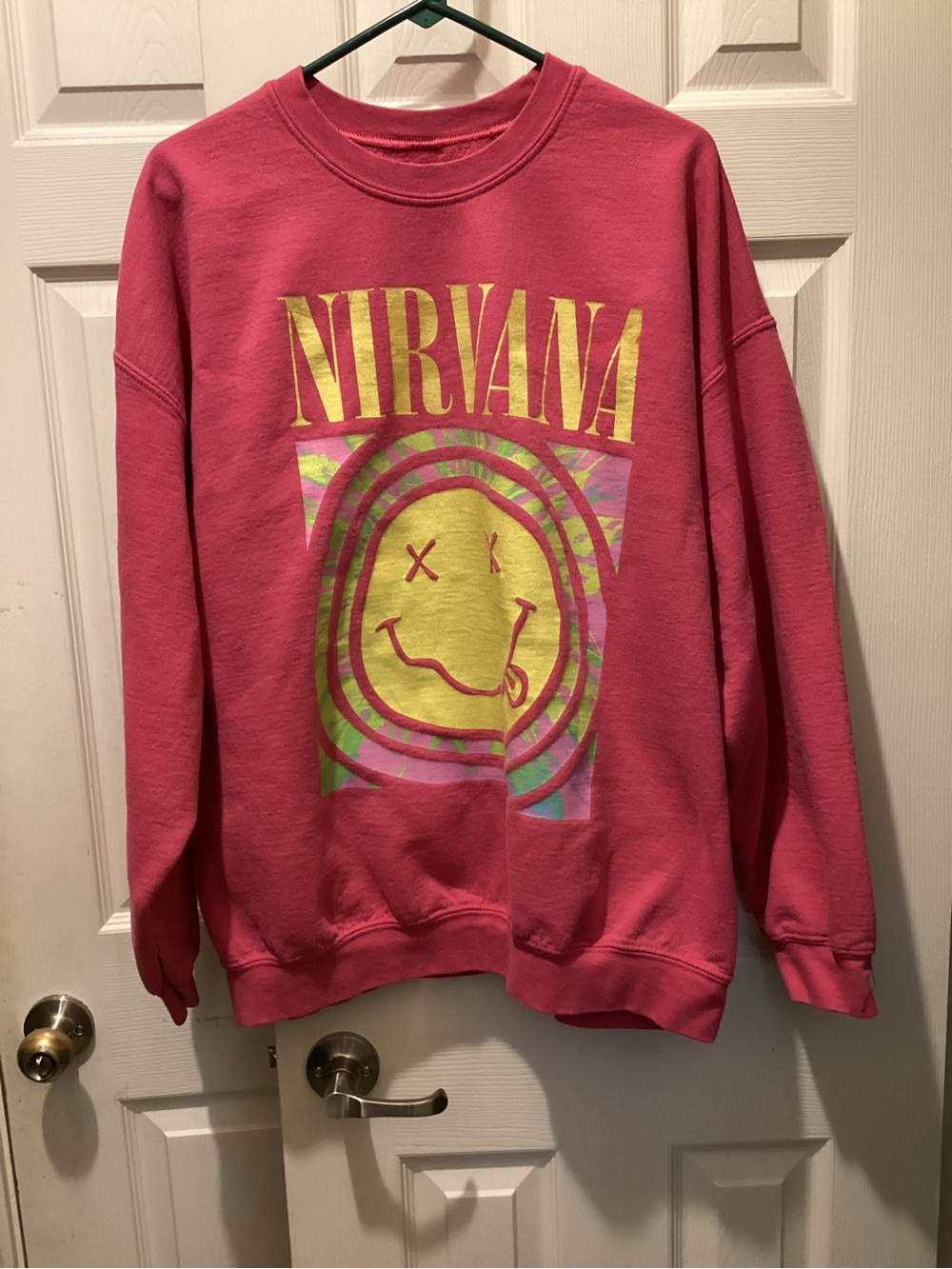 NIRVANA Pink Crewneck with Yellow Print